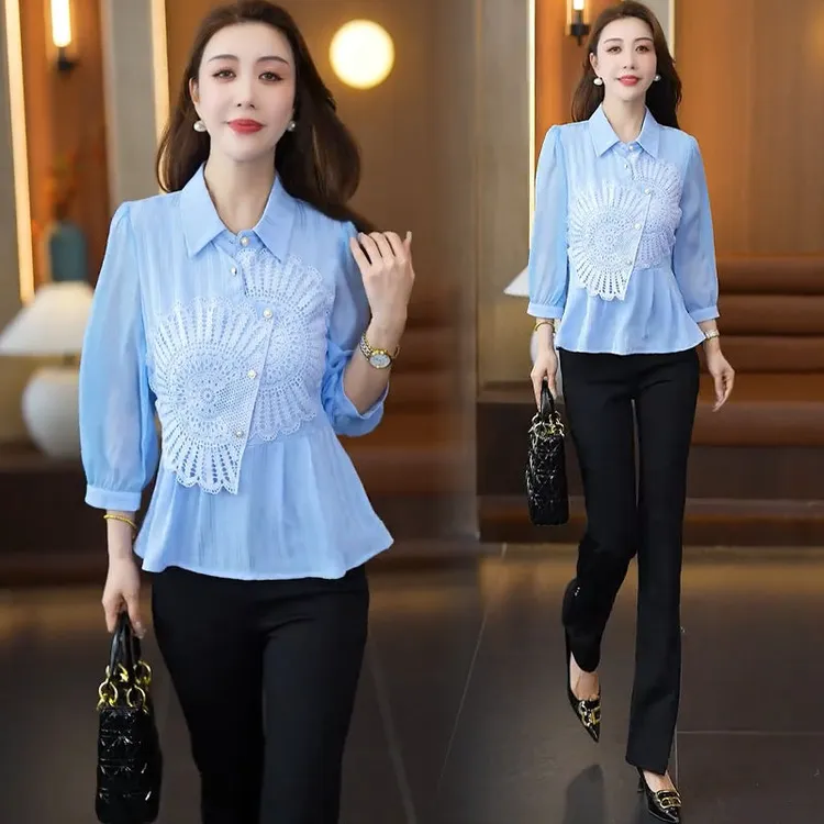 时尚雪纺衬衫女2025夏季新款洋气质设计感不规则衬衣小众休闲上衣