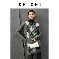 【温温专享】致知 散天花 miu系格纹羊毛针织开衫学院风ZZ2EWKGL025