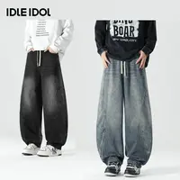 IDLE IDOL做旧水洗弯刀牛仔裤秋季新款潮流复古休闲百搭阔腿裤