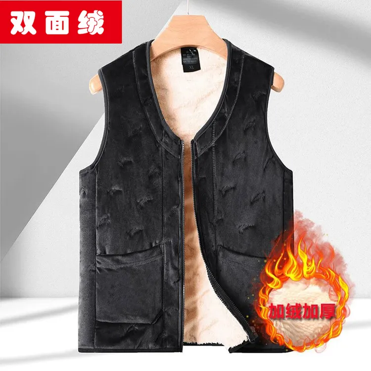 秋冬季加绒棉马甲男士加厚短款背心中老年爸爸装保暖爷爷大码坎肩