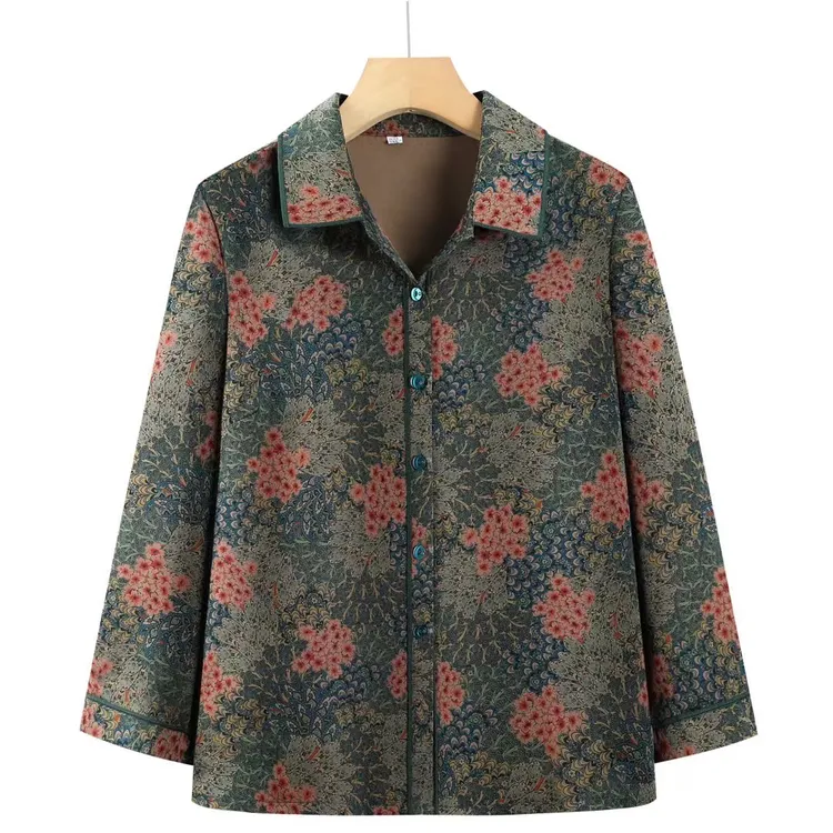 中老年女装中老年薄开衫女碎花中老年宽松夏装翻领老年人外套