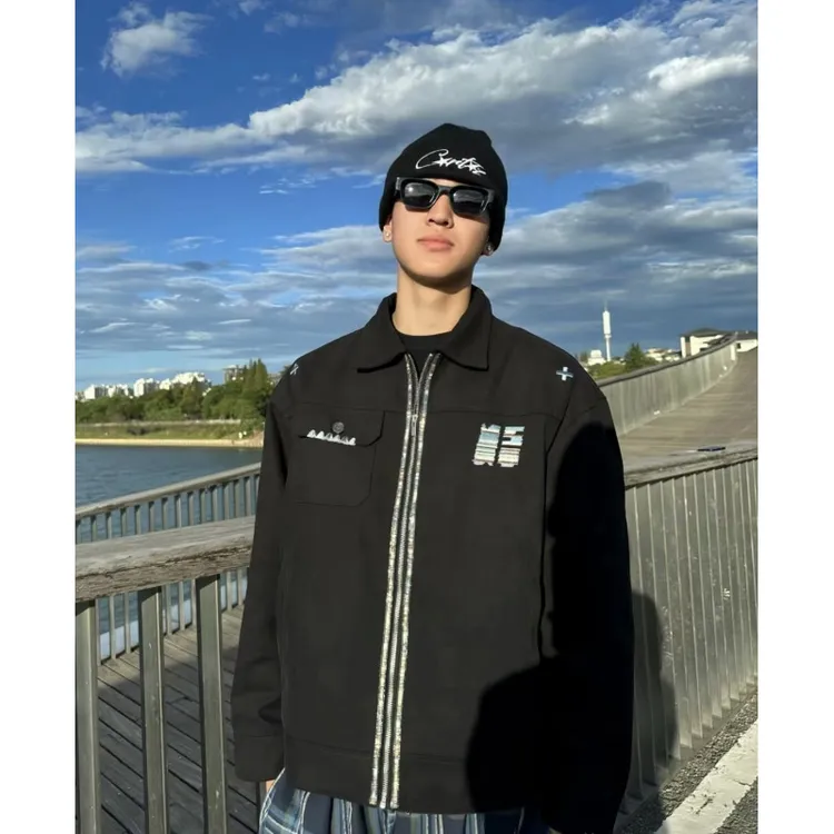 美式复古字母刺绣工装夹克男春秋设计感翻领棒球服高街痞帅外套