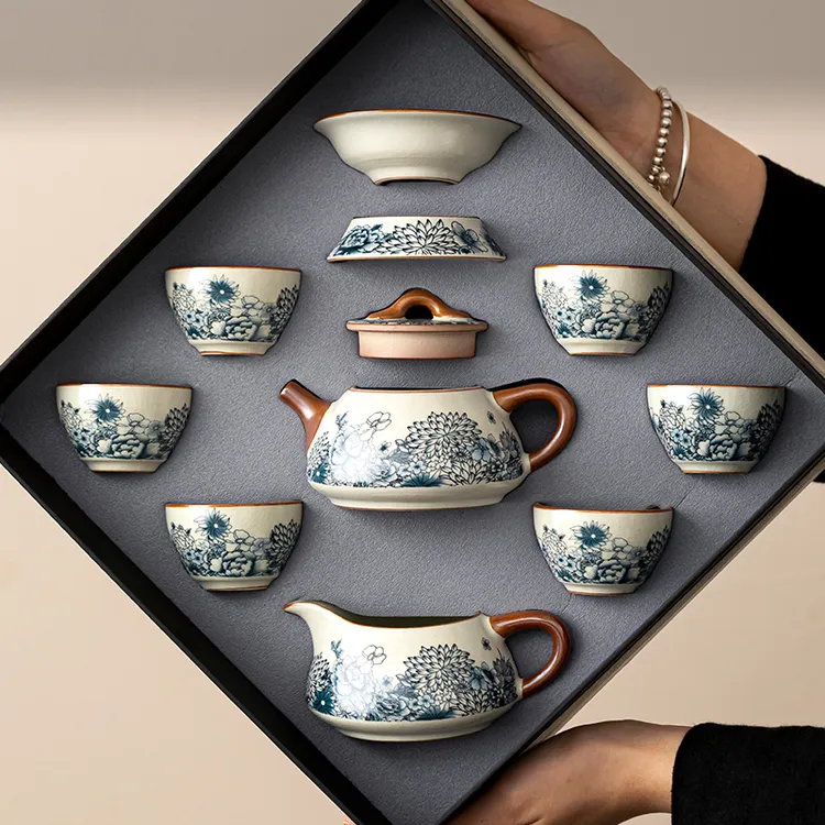 煌山青花汝窑茶具礼品盒2025新款家用泡茶专用送父亲乔迁新年礼物