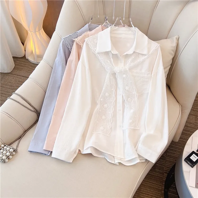 衬衫外套大码胖mm宽松蕾丝披肩+衬衫两件套装女上衣衬衣防晒