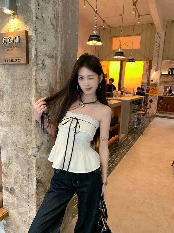 辣妹风气质甜美一字肩夏季背心修身吊带美背修身型外穿纯欲风