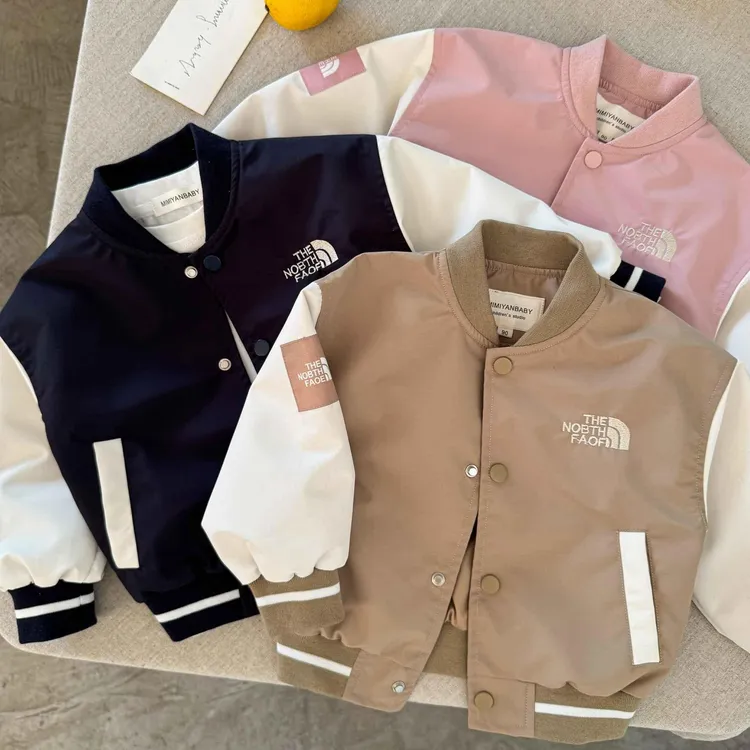 儿童棒球服男女童2025春秋新款小童拼色夹克潮牌宝宝字母外套洋气