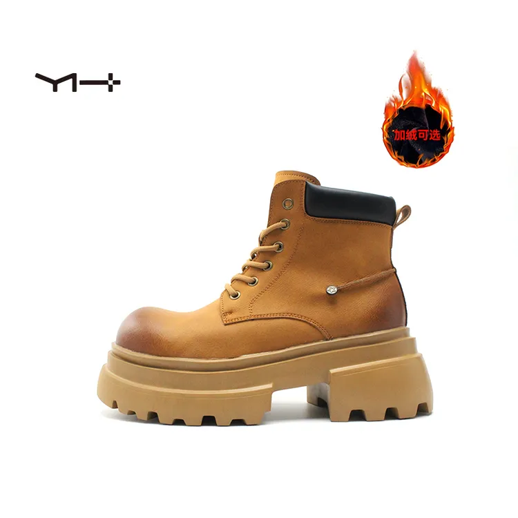 251511秋冬新款厚底7公分增高大头机车风系带马丁靴男鞋