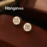 铜合金合成锆石耳饰 925银针微镶圆花四叶草耳钉轻奢高级感AAA