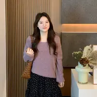 小羽酱小个子定制秋季韩系宽松慵懒高级感显白纯色小U领套头毛衣