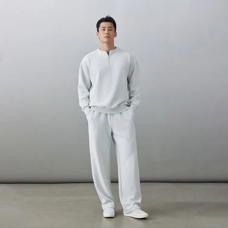 无畏东方无观云朵华夫格半拉链圆领卫衣秋季基础纯色休闲长袖上衣