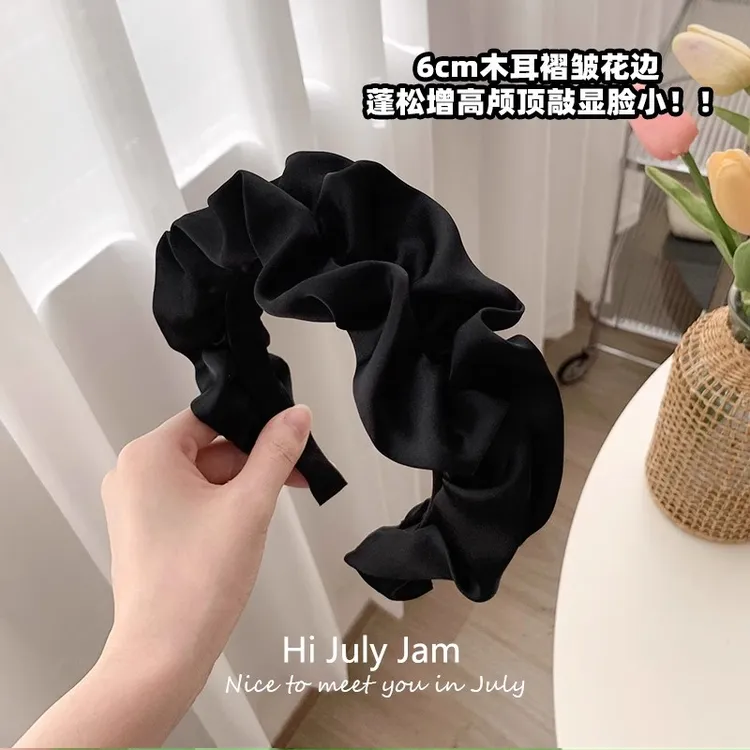 赫烁高品质褶皱大肠发箍复古高颅顶显脸小头箍缎面高级感洗脸发卡