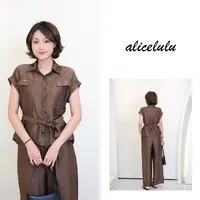 1[alicelulu]时尚工装风翻领短袖排扣束腰两件套套装S2142980W