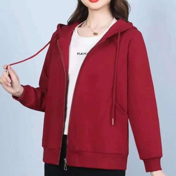 2025新款中老年百搭妈妈运动装拉链外套女春秋季女士连帽开衫卫衣