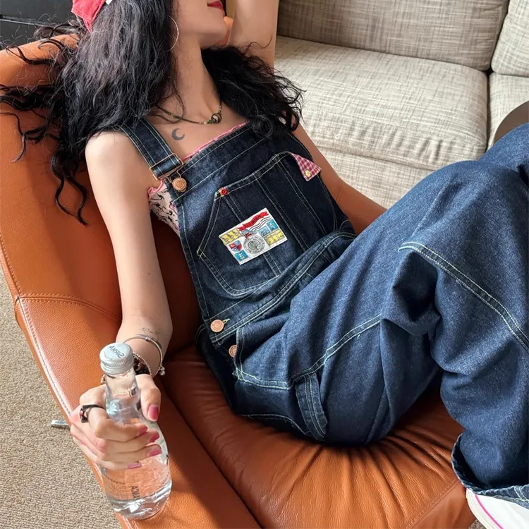 美式复古可爱牛仔背带裤女早秋新款宽松显瘦减龄松弛感长裤小个子