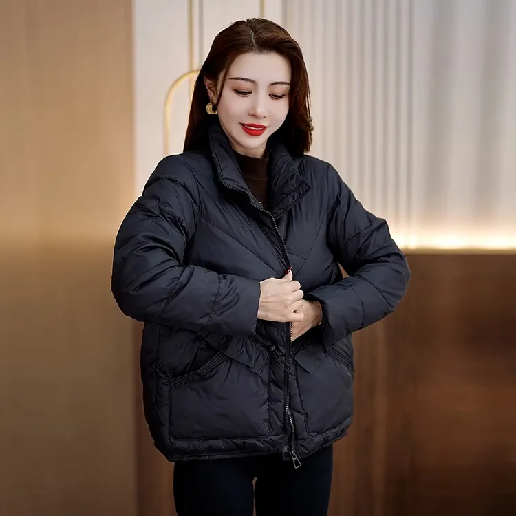 轻薄款冬季新款洋气韩版宽松立领加厚保暖百搭气质衣服穿搭短外套