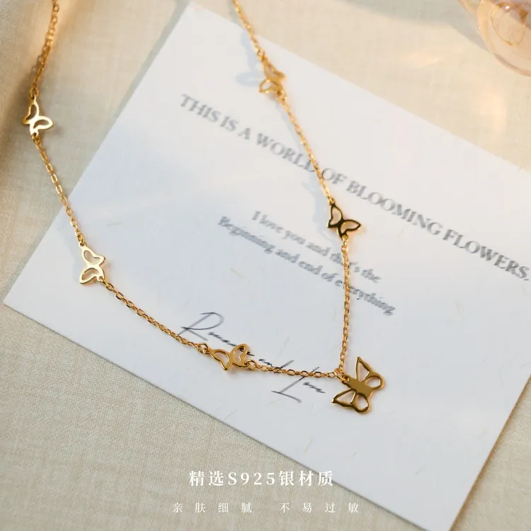 丽沁 坠链均925银 镂空蝴蝶翩翩银项链轻奢高级感锁骨链百搭