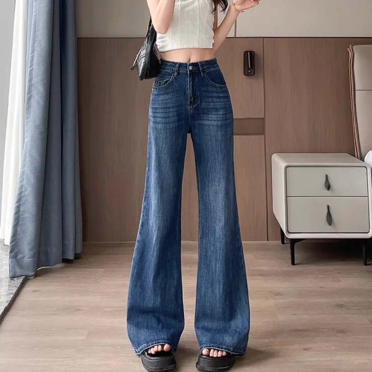 复古宽版喇叭牛仔裤女士2025秋季新款弹力超火遮肉慵懒风阔腿裤子
