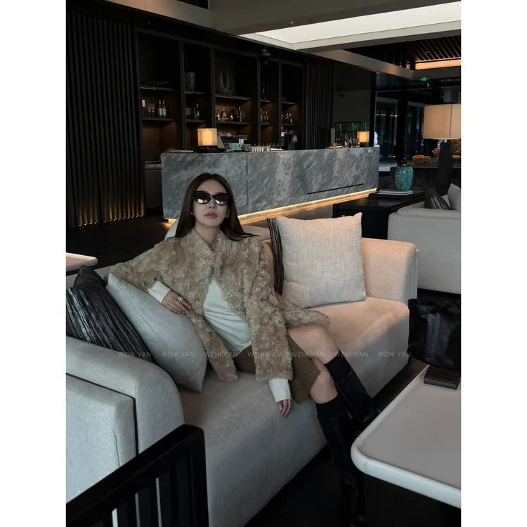 【棕影时域】“羊毛外套”高品质毛茸茸百搭内置麂皮绒立领外套25213