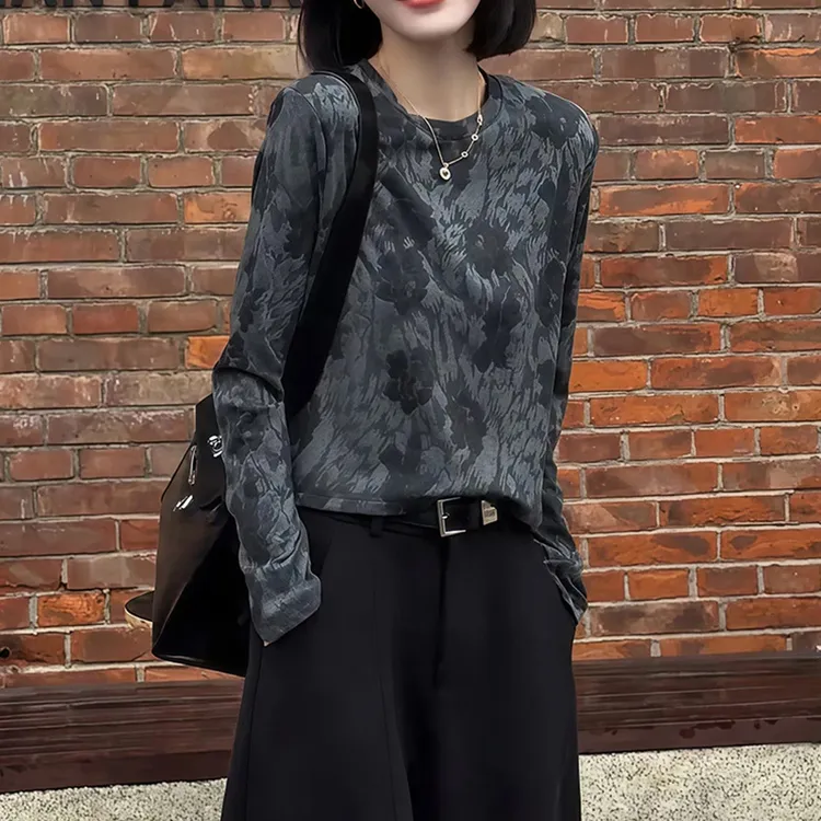 7069圆领秋冬时髦打底T恤2025新款百搭宽松女装休闲风慵懒上衣