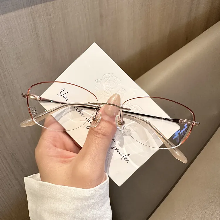 文艺高知感可配有度数无框女近视眼镜显脸小素颜神器8007