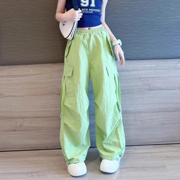 女童工装裤夏季2025韩版新款儿童薄款裤子女孩大童夏装冰丝阔腿裤