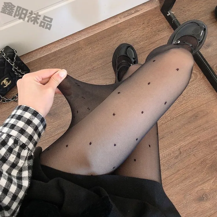 法式超薄防勾丝jk波点洛丽塔提花蝴蝶结爱心连裤显瘦丝袜