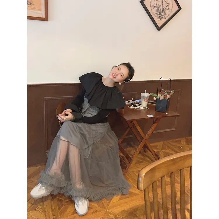 智英欧尼【网纱裙高腰时尚中长款宽松女装禅意仙气飘飘】