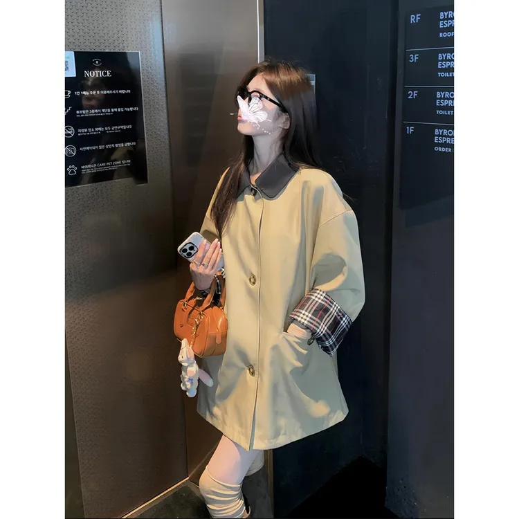 卡其色短款风衣女2025秋季新款宽松日系翻领小个子短外套高级感