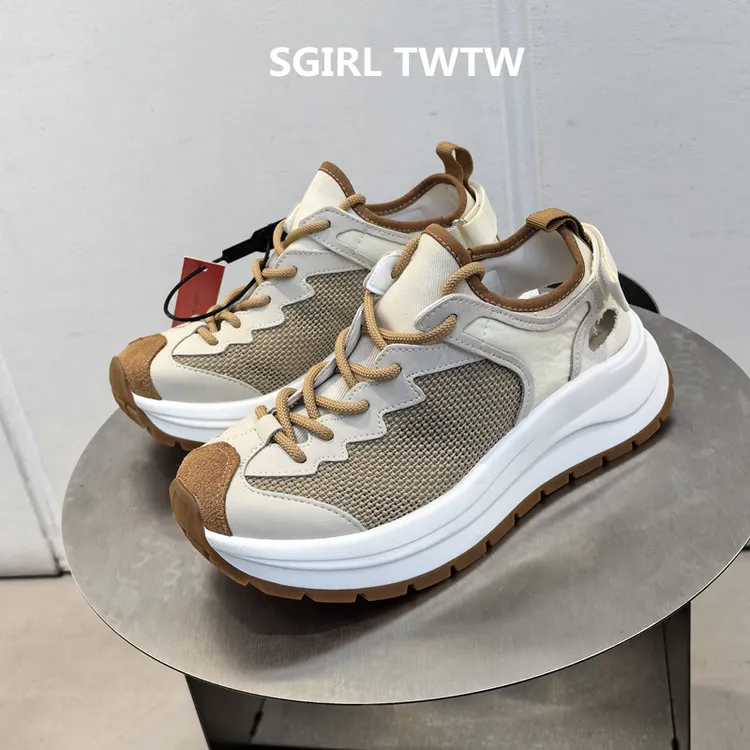 SGIRL TWTW2025年夏季新款真皮网布透气厚底松糕底时尚休闲老爹鞋
