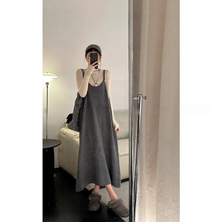 醉红晨曦韩系休闲风穿搭小众高级时尚百搭慵懒韩系吊带背心裙子女