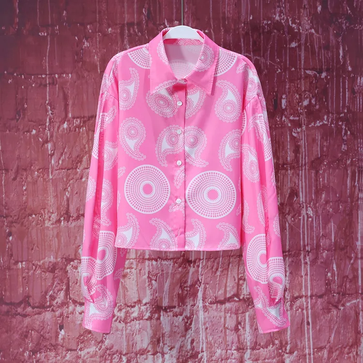 【LIANG哥女装】2025小众设计师款霞光红时尚印花休闲衬衫7125A