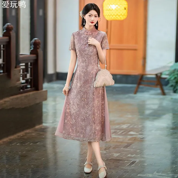 DouBIN轻奢显瘦奥黛妈妈装国风新中式日常改良旗袍2025新款女复古