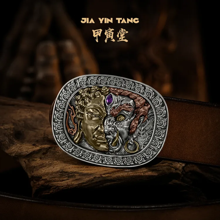 一念之间皮带扣铜皮带头中国风男士浮雕国潮个性时尚轻奢平滑扣