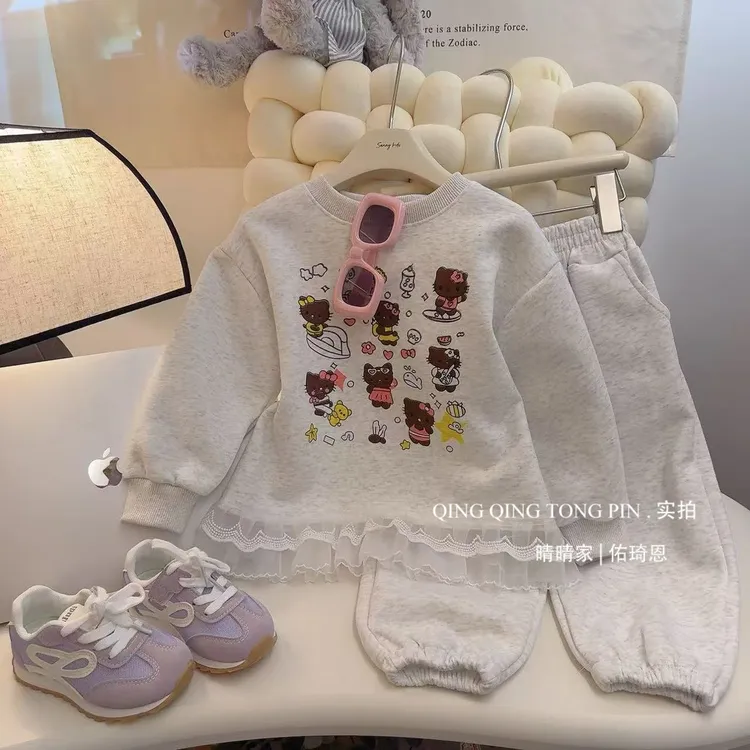 【亲子装】女宝套装女童华棉卡通卫衣套装韩版印花卫衣卫裤两件套