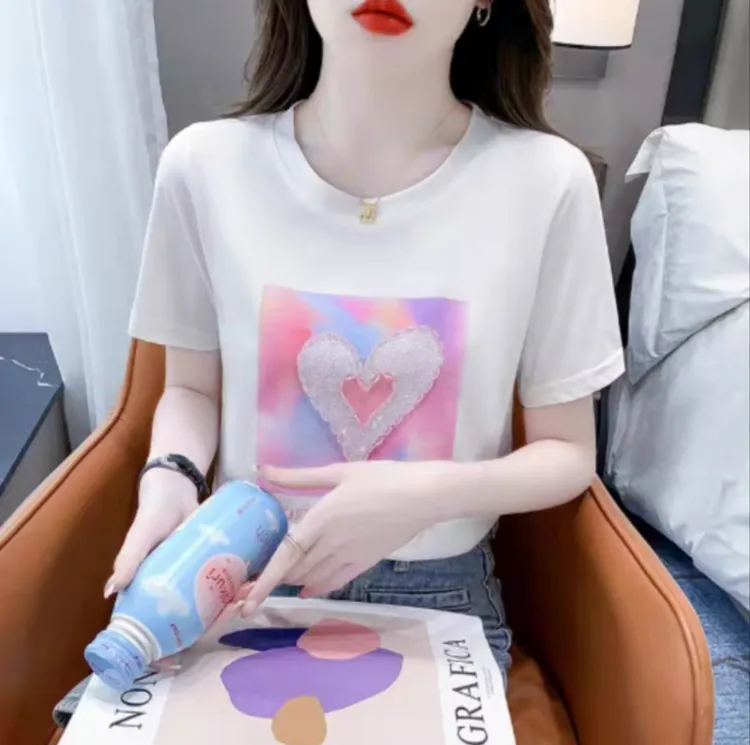 圆领时尚国潮男女情侣同款休闲百搭透气短袖T恤-盛放爱心