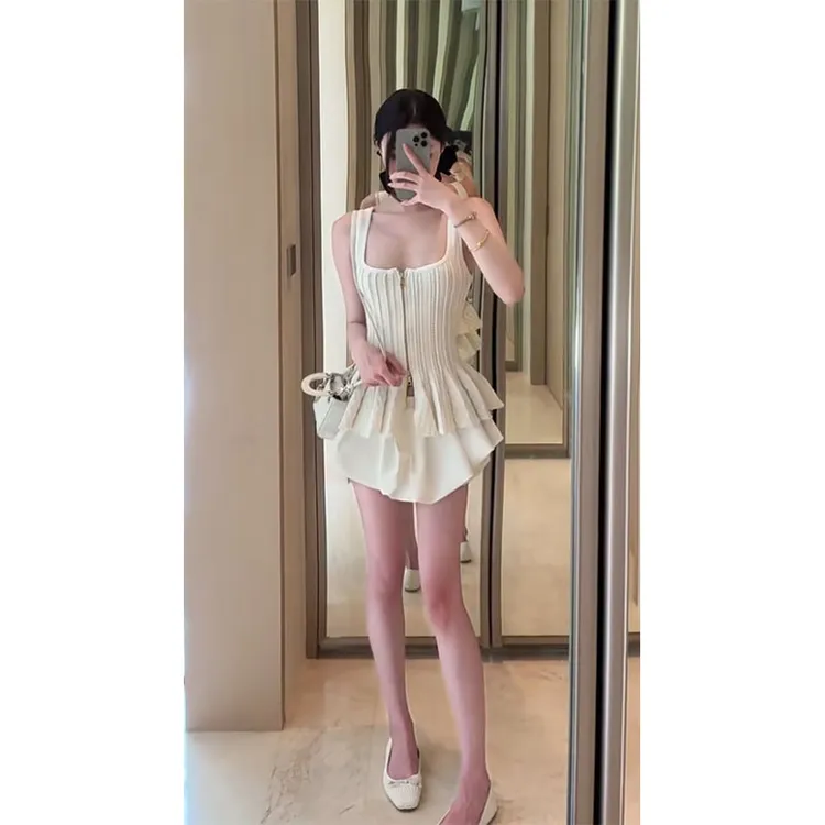 2025春季新款修身显瘦设计感无袖上衣气质时尚高级感收腰半身裙女