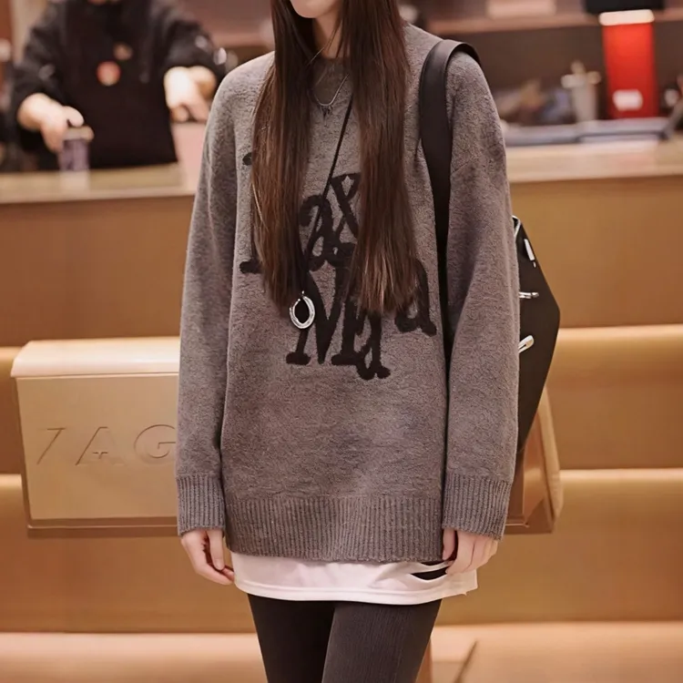 宽松显瘦遮屁股针织上衣秋冬新款胖MM大码女装中长款假两件毛衣女