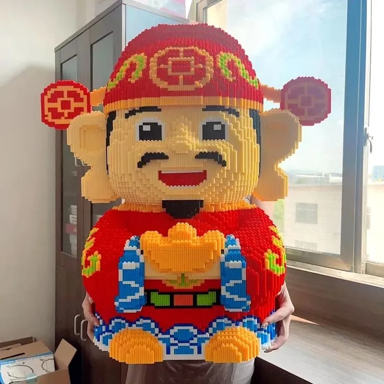 超大财神爷积木拼装成人款高难度乐颗粒拼搭益智儿童玩具客厅摆件