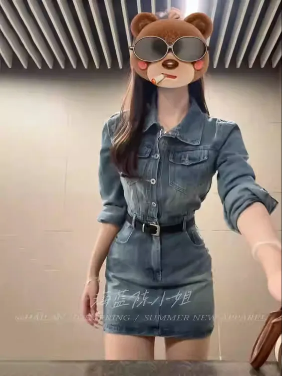 韩系复古水洗牛仔连衣裙女2025早秋新款设计感小个子气质显瘦裙子