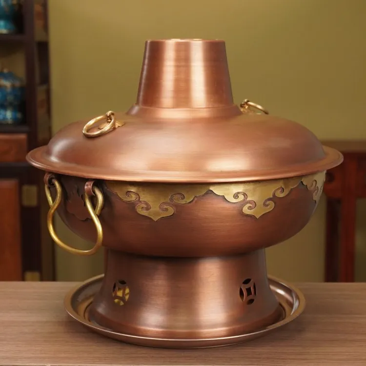 隆顺铜艺火锅超厚紫铜老北京中式紫铜木炭锅涮肉锅鸳鸯锅清汤火锅