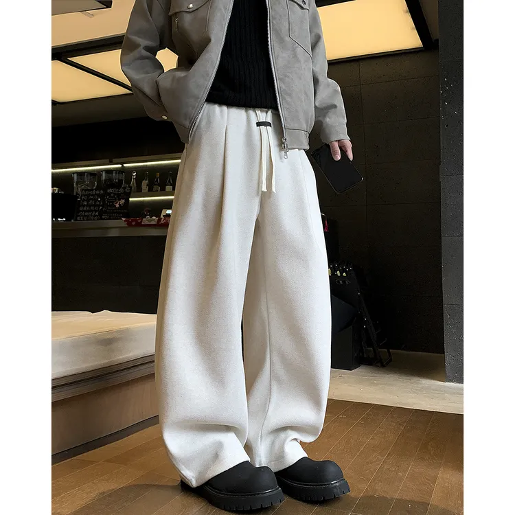 秋冬季垂感休闲裤男绵羊毛定制面料慵懒软糯宽松百搭休闲弯刀长裤