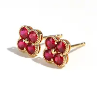 【臻珍集】18K金0.77克拉红宝石圆点耳钉AA20064