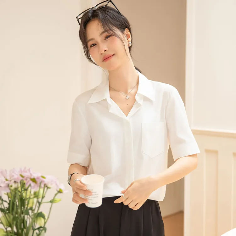 高级感经典短袖衬衫女款宽松时尚洋气气质大气漂亮百搭职业衬衣