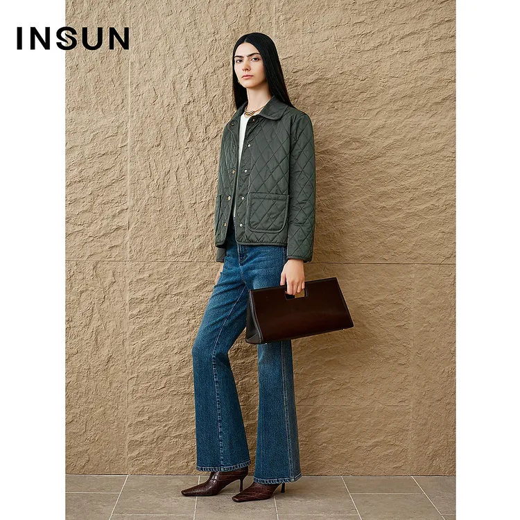 INSUN恩裳专选秋季巴恩风复古菱格短外套