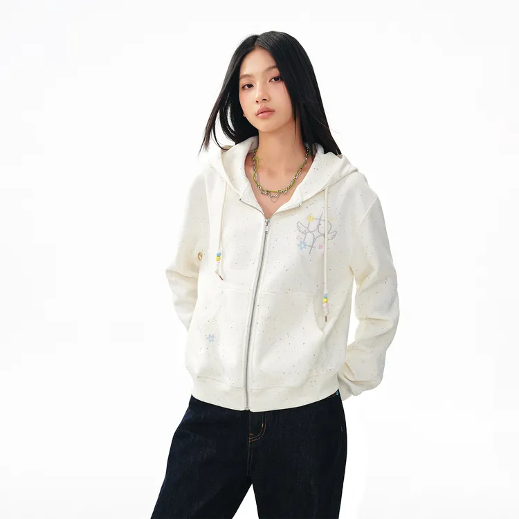 BIPOLAR翅膀爱心云朵女款百搭时尚休闲连帽开衫卫衣 18L221