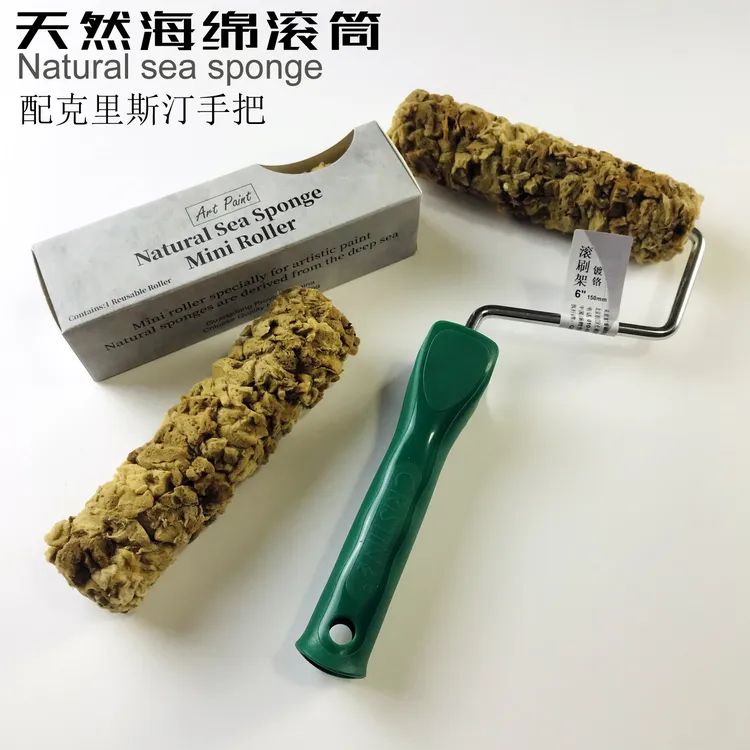 高档6寸天然海藻绵滚筒刷老海藻滚筒三色珠光艺术漆银箔海棉滚刷