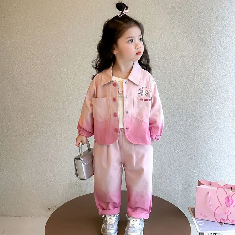女童套装春秋2025新款宝宝洋气渐变色牛仔外套儿童休闲时髦两件套