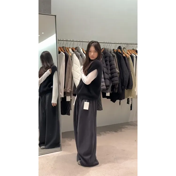 parkyeon秋季新款堆堆领针织背心马甲叠穿内搭打底衫休闲裤套装