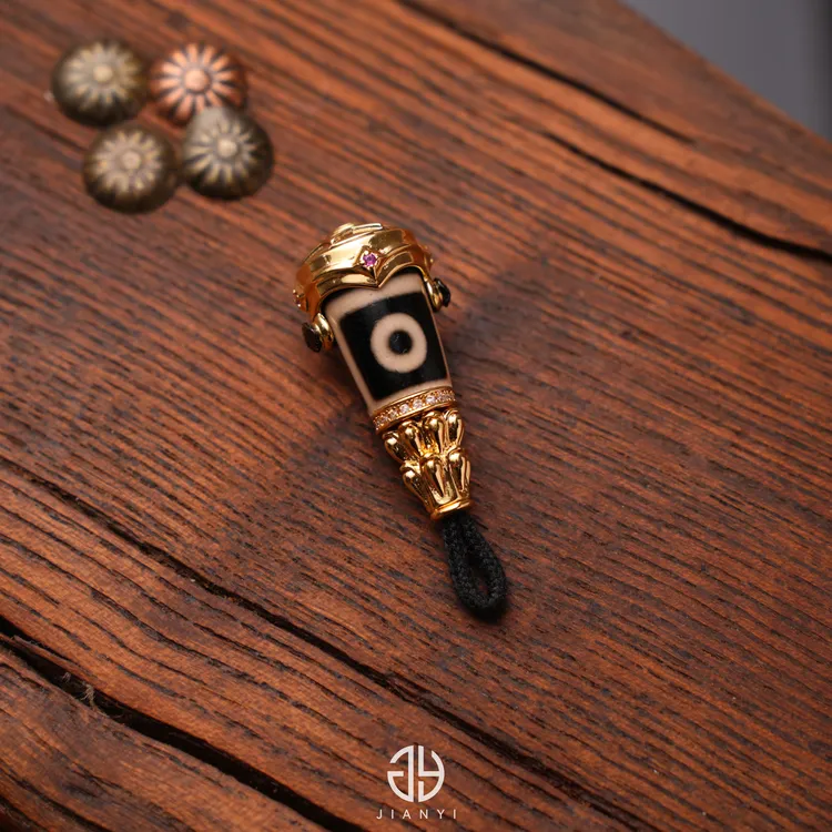 【见一文玩】藏传珠改分体三通镶蚀两眼时来运转文玩配饰 JY004-3