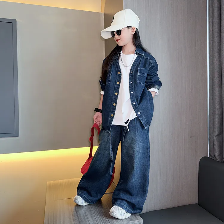 女童牛仔套装2025新款秋装儿童时髦两件套女孩大童洋气时尚外套